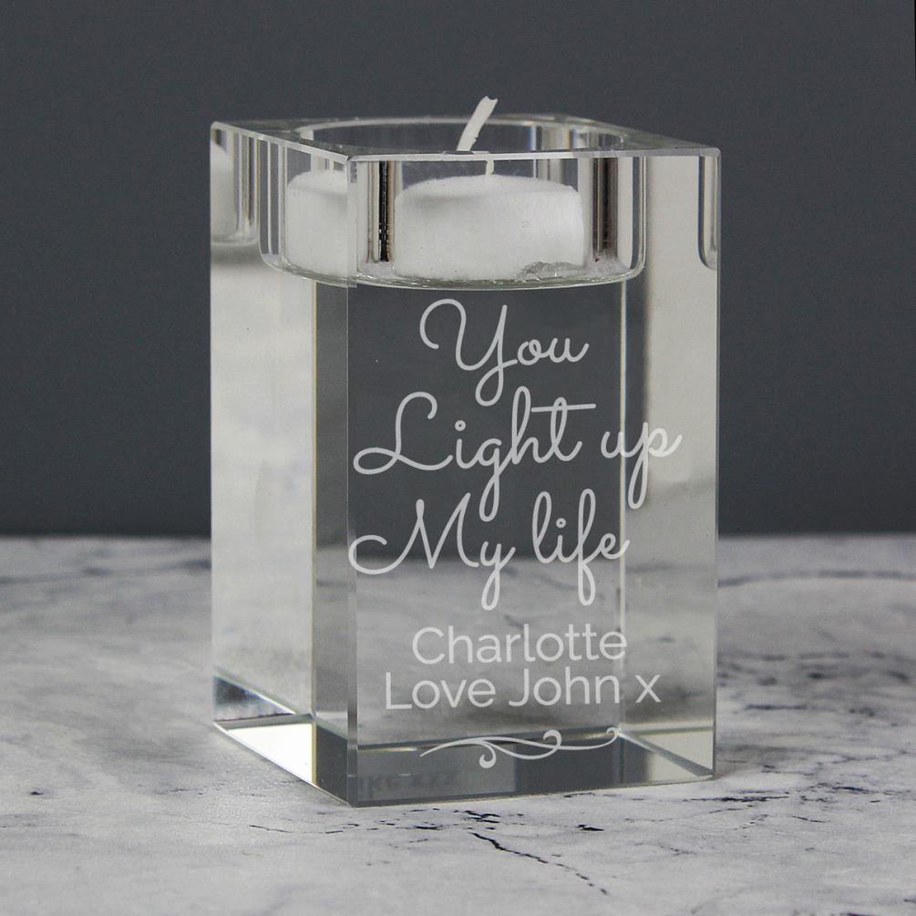 Personalised You Light Up My Life Glass Tea Light Holder Extra Image 1